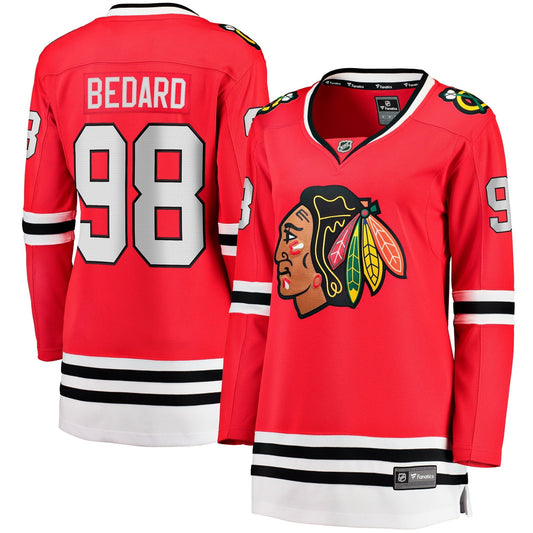 Women's Fanatics Branded Connor Bedard Red Chicago Blackhawks 2023 NHL Draft Home Breakaway Player Jersey