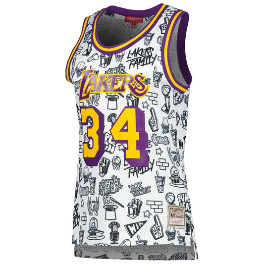 Women's Shaquille O'Neal Mitchell & Ness Lakers 1996 Doodle Swingman Jersey - White