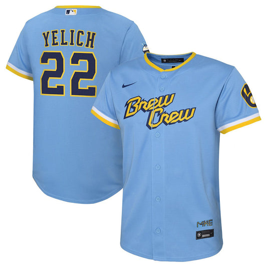 Youth Milwaukee Brewers Christian Yelich City Connect Replica Jersey - Powder Blue